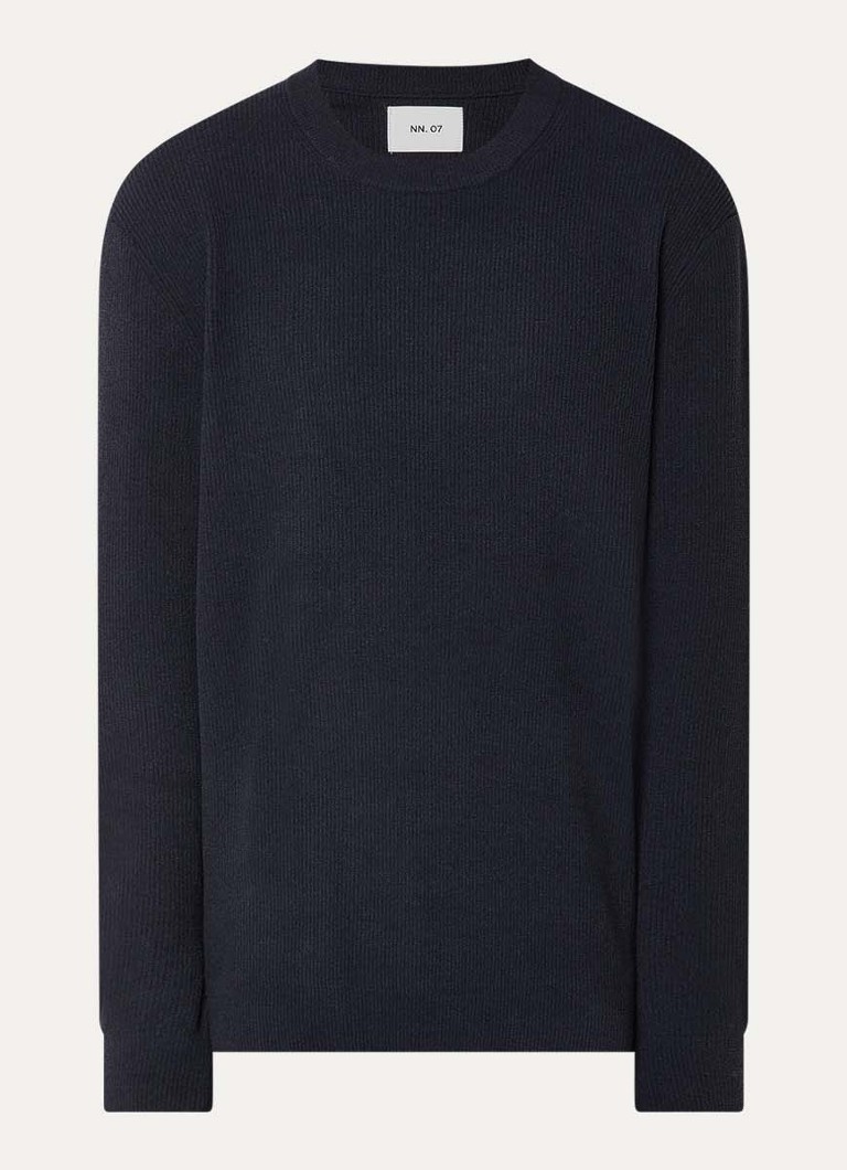 NN.07 Heren Danny grofgebreide pullover met ronde hals in de kleur Donkerblauw, maat: M
