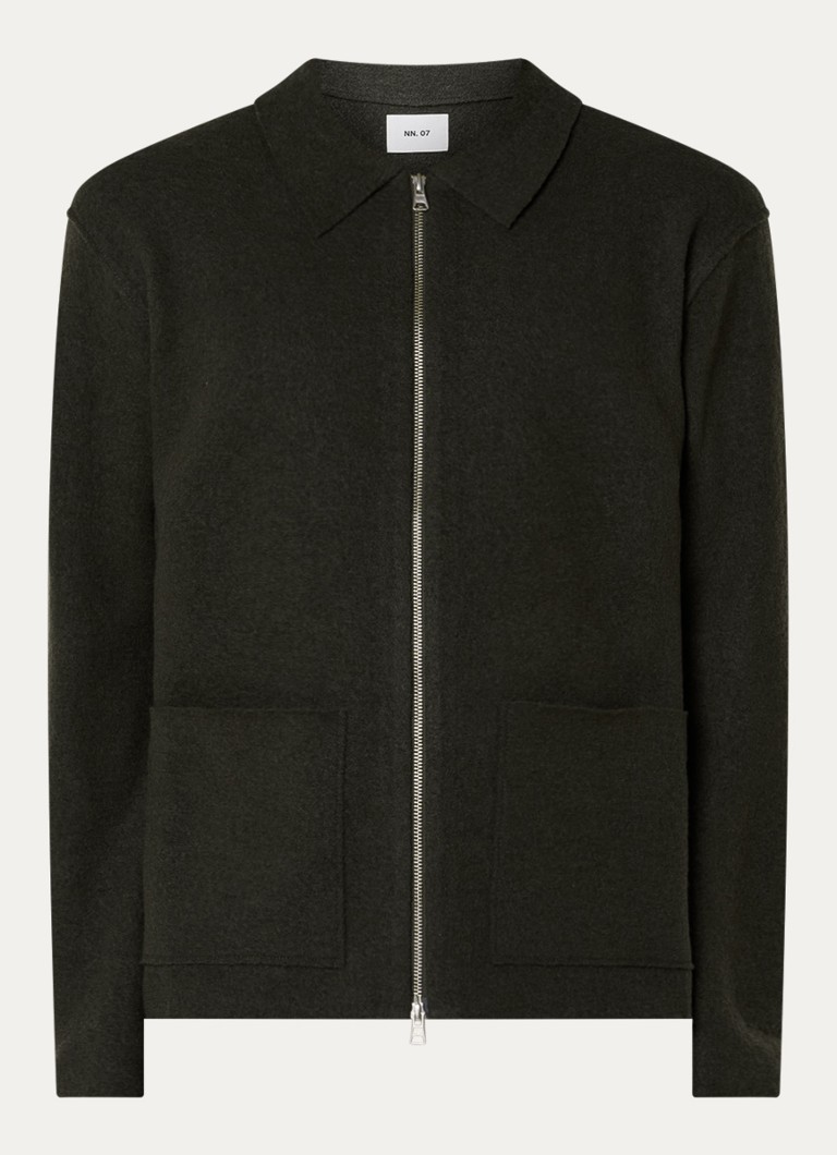 NN.07 Heren Jonas grofgebreid vest van wol met opgestikte zakken in de kleur Bronsgroen, maat: XL