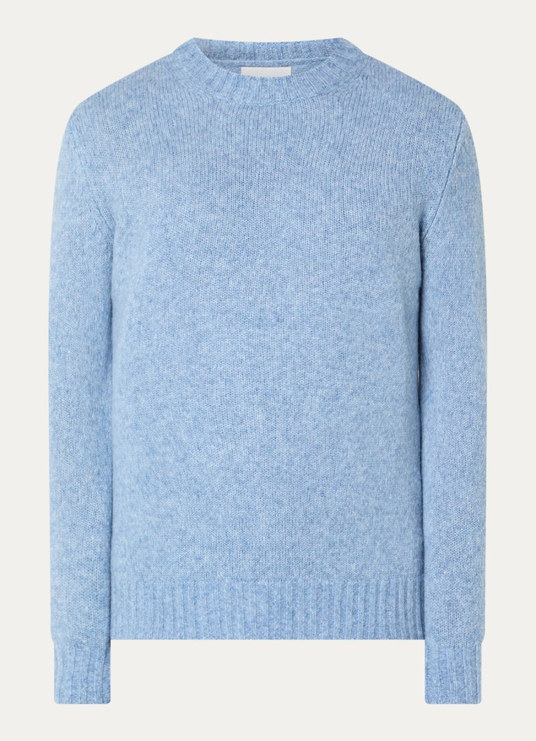 NN.07 Heren Lee fijngebreide pullover in merino wolblend in de kleur Staalblauw, maat: L