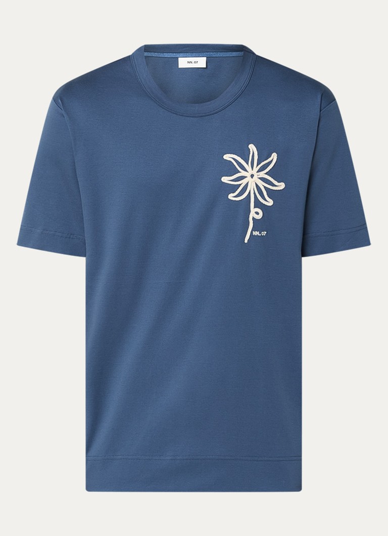 NN.07 Heren Pedro t-shirt met borduring in de kleur Blauw, maat: M