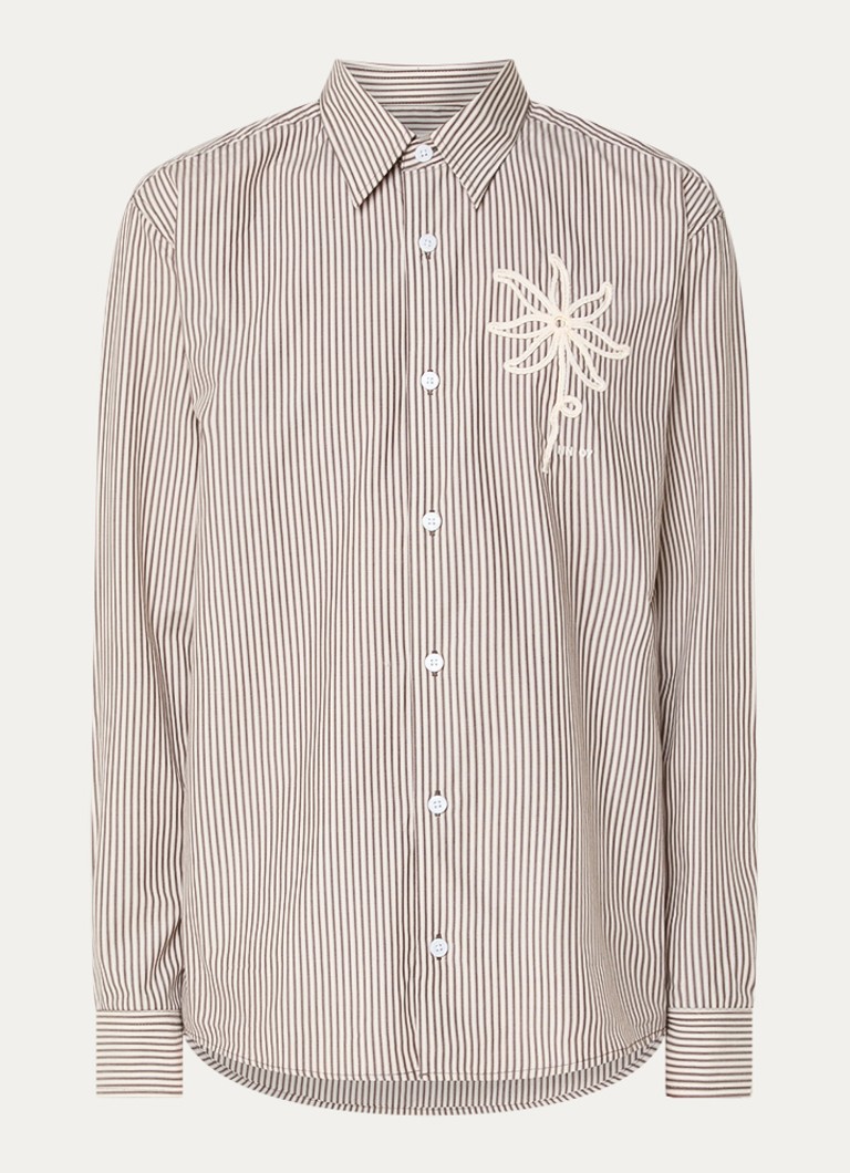 NN.07 Heren Quinsy regular fit overhemd met streepprint en borduring in de kleur Donkerbeige, maat: M