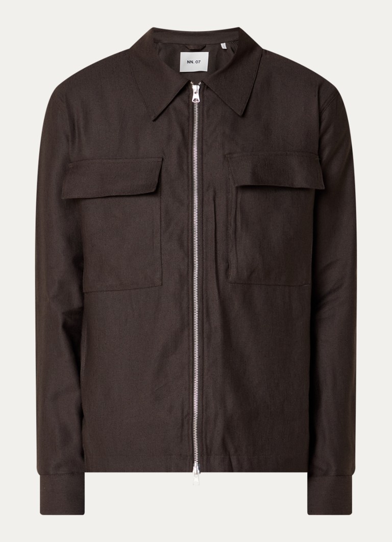 NN.07 Heren Alban overshirt met borstzakken in de kleur Donkerbruin, maat: XL