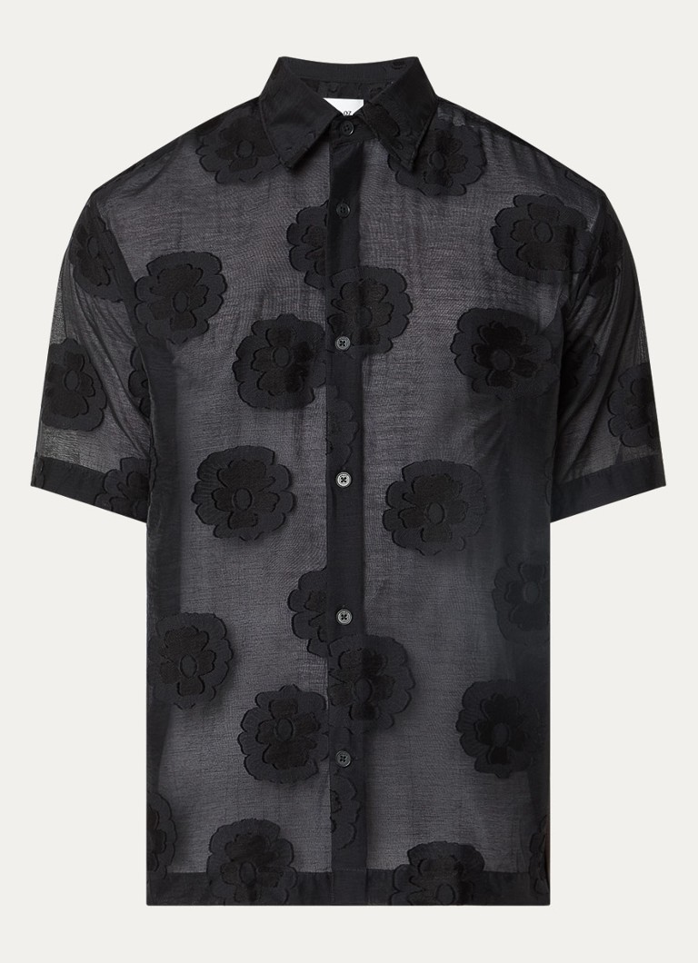 NN.07 Heren Freddy overhemd met bloemenprint in de kleur Zwart, maat: L