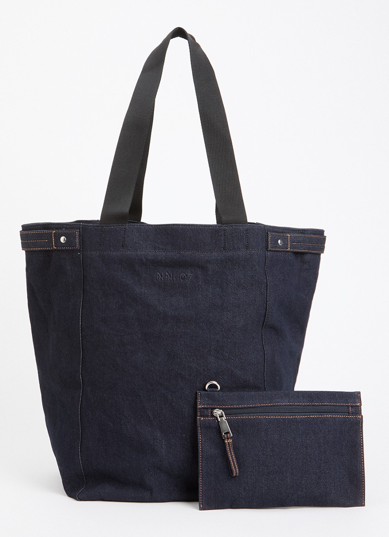 NN.07 Dames Grip schoudertas van denim in de kleur Indigo, maat: OS