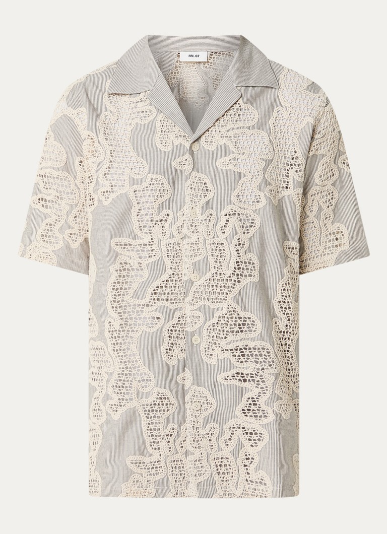 NN.07 Heren Julio overhemd met streepprint van broderie in de kleur Lichtgrijs, maat: L