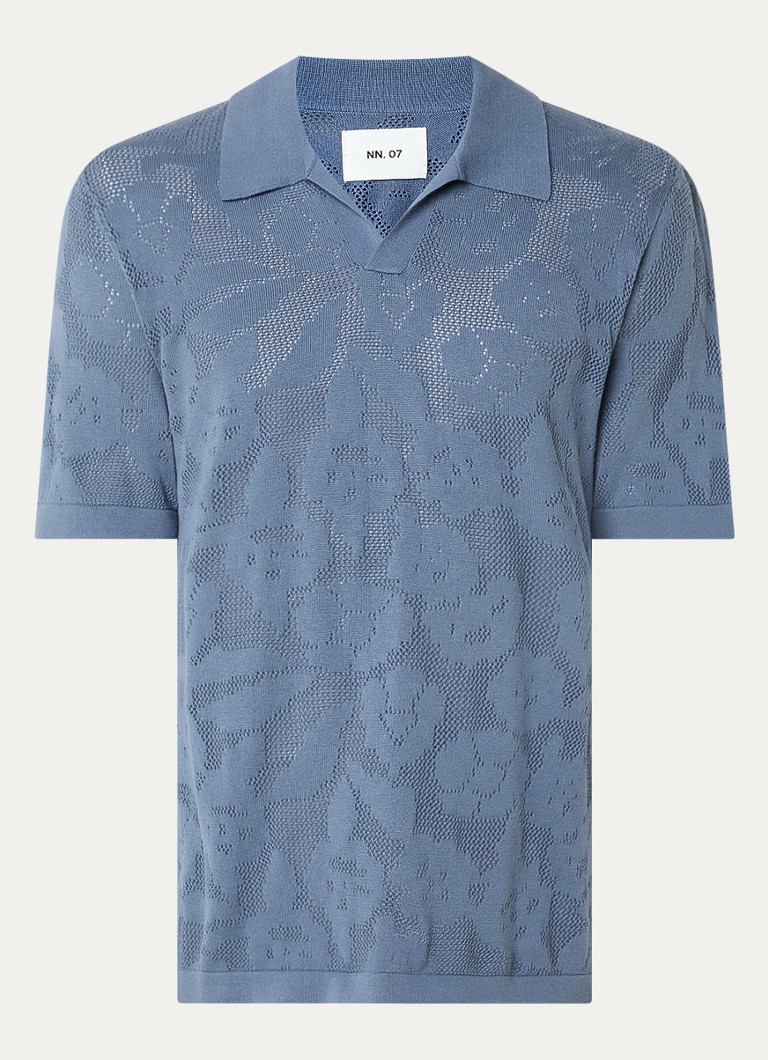 NN.07 Heren Polo met structuur in de kleur Staalblauw, maat: S