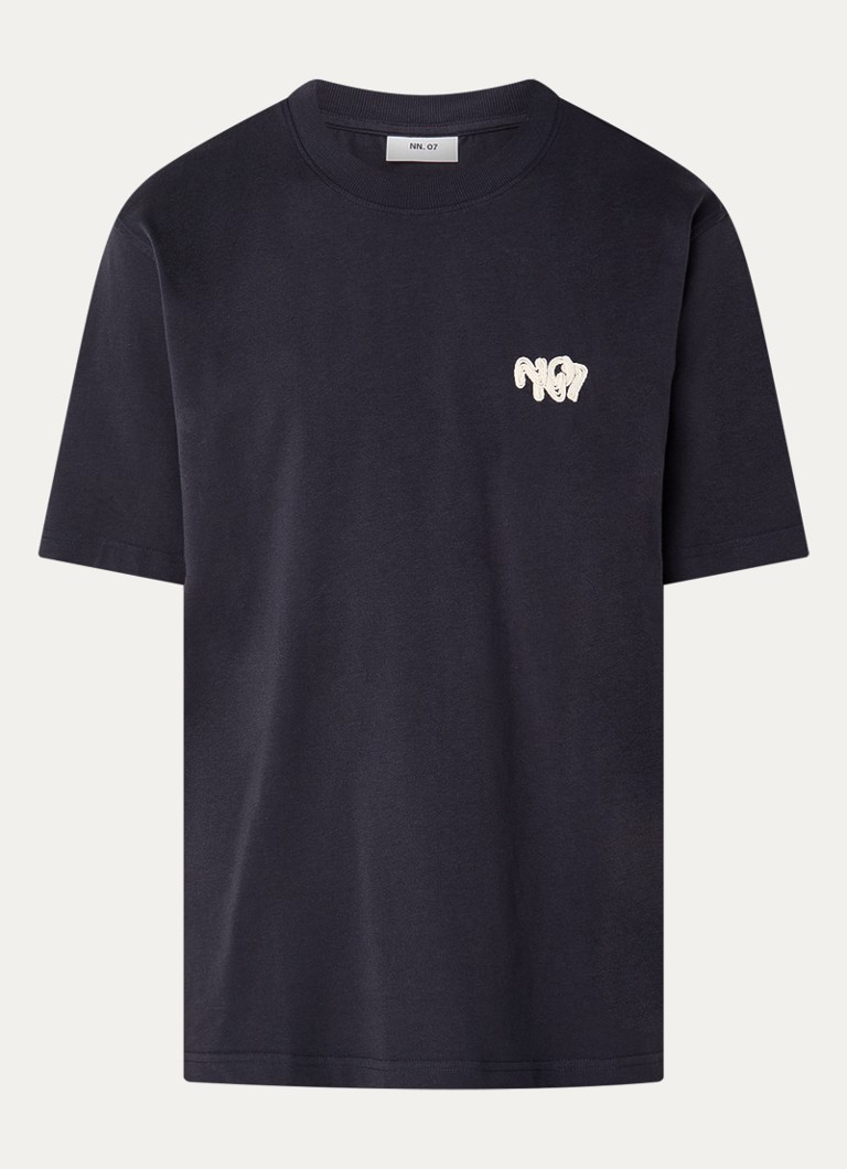 NN.07 Heren Adam T-shirt met logoborduring in de kleur Donkerblauw, maat: XXL