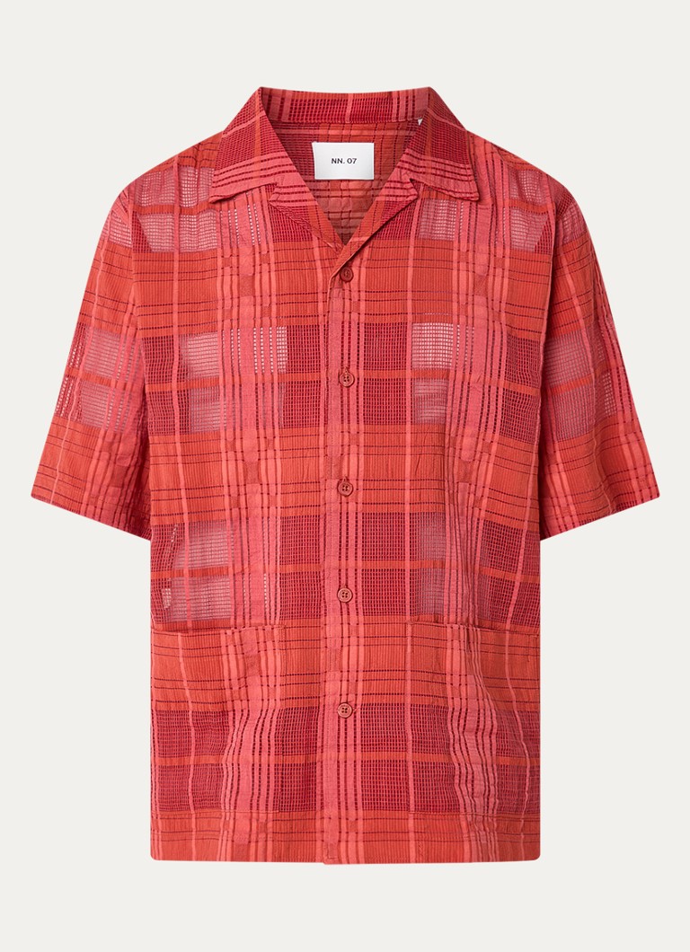 NN.07 Heren Ben regular fit overhemd met opengewerkt dessin in de kleur Steenrood, maat: XL