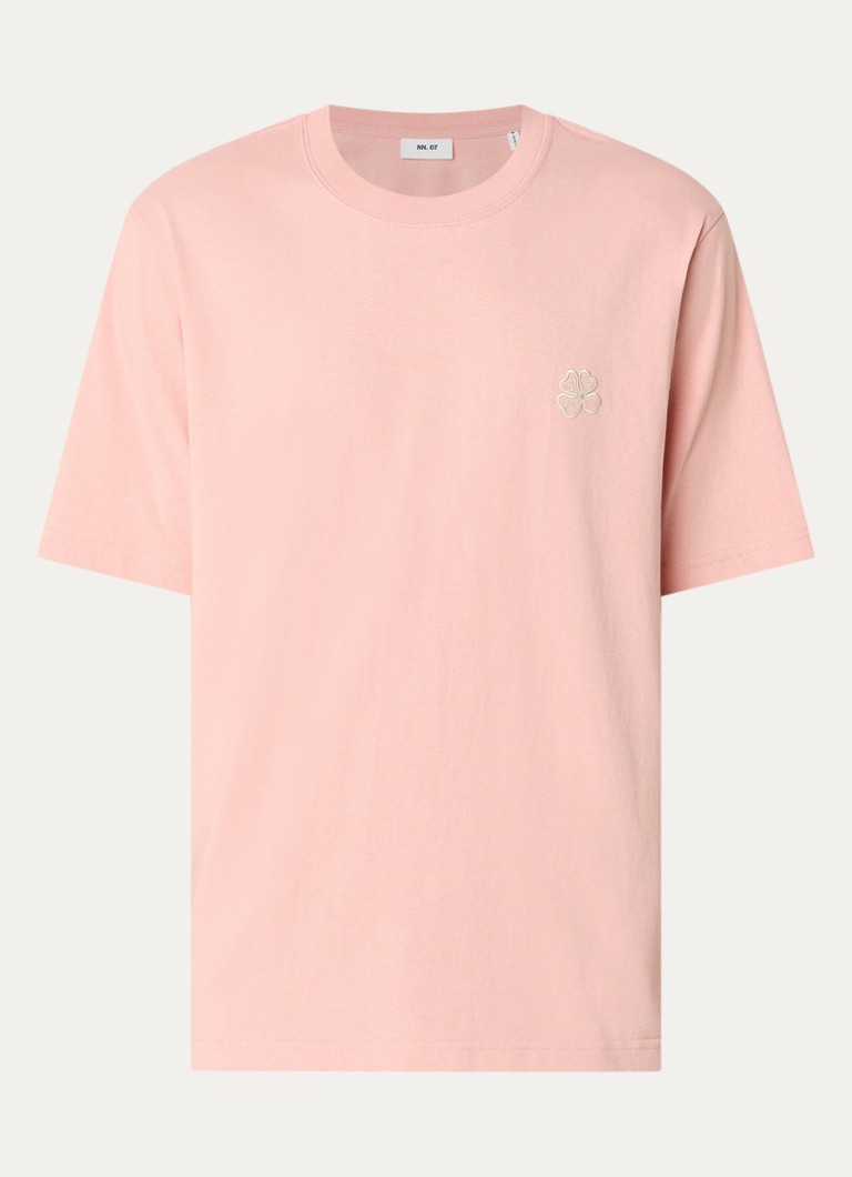 NN.07 Heren Jett T-shirt met borduring in de kleur Abrikoos, maat: XXL