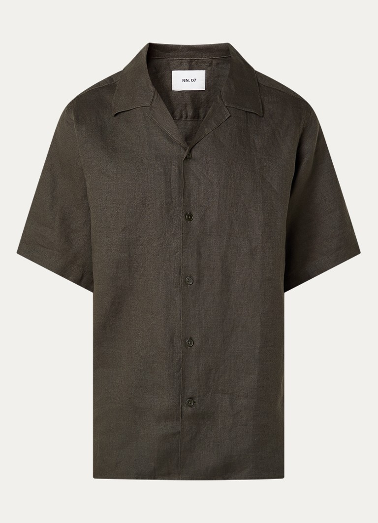 NN.07 Heren Julio regular fit overhemd van linnen in de kleur Bronsgroen, maat: XL