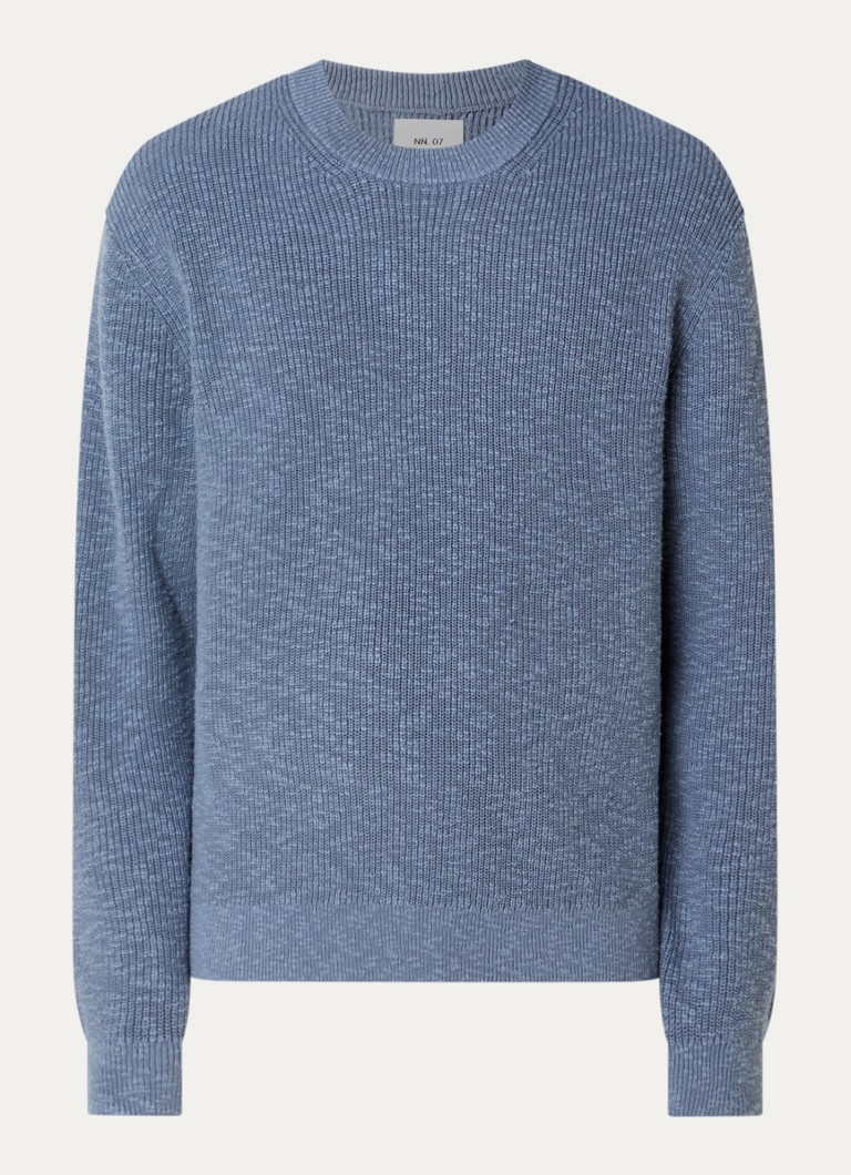 NN.07 Heren Russel Crew ribgebreide trui met ronde hals in de kleur Staalblauw, maat: XL