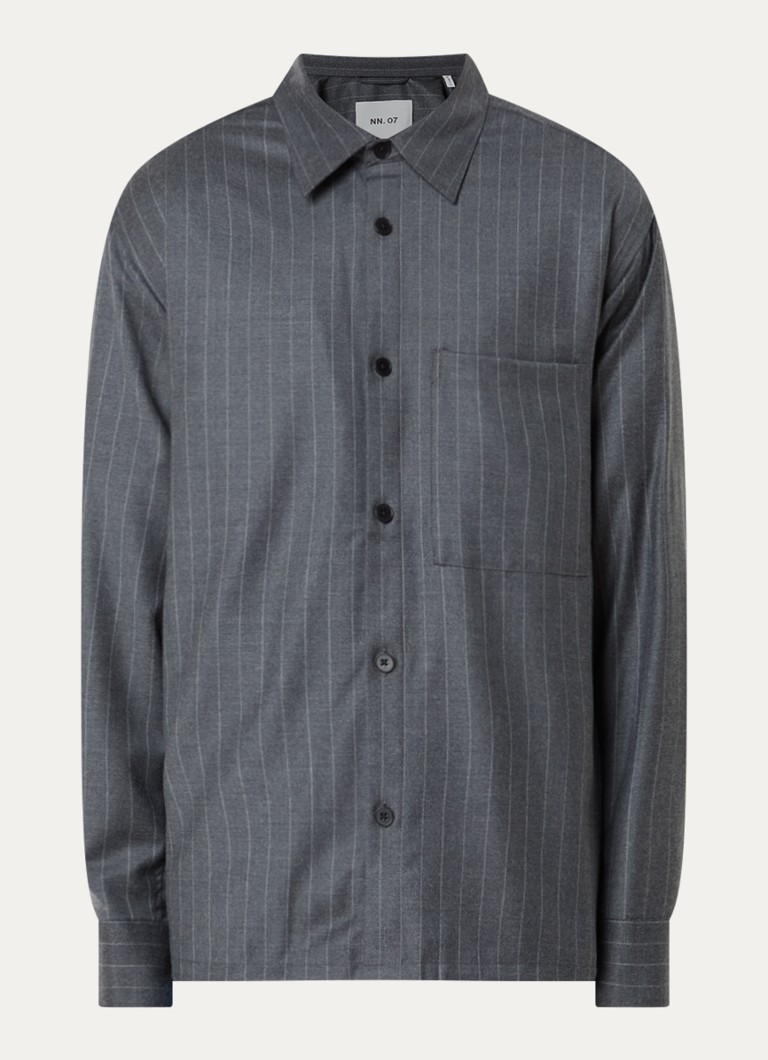 NN.07 Heren Freddy regular fit overhemd in wolblend in de kleur Grijs, maat: XL