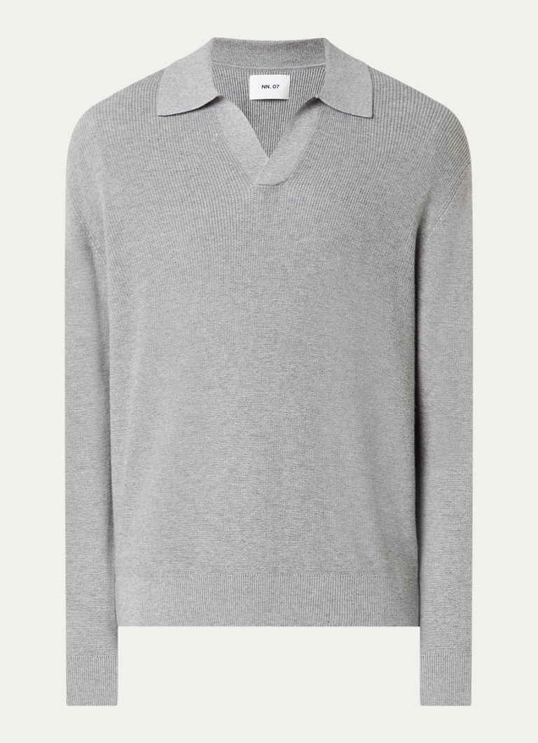 NN.07 Heren Hope regular fit polo met ribstructuur in de kleur Grijsmele, maat: XL