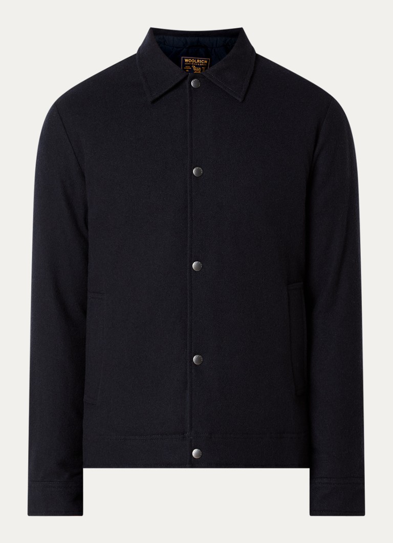 Woolrich Heren Gewatteerd overshirt in wolblend met steekzakken in de kleur Donkerblauw, maat: XL