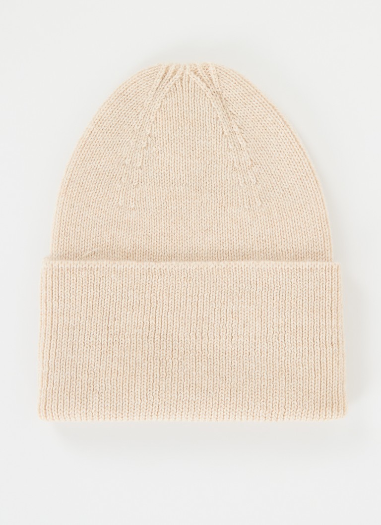 Hvid Meisjes Fonzie grofgebreide muts van merino wol in de kleur Ivoor, maat: NEWBORN