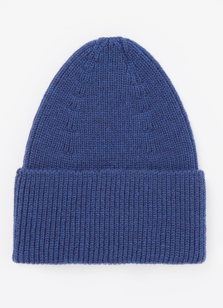 Hvid Meisjes Fonzie grofgebreide muts van merino wol in de kleur Donkerblauw, maat: 6M-2Y