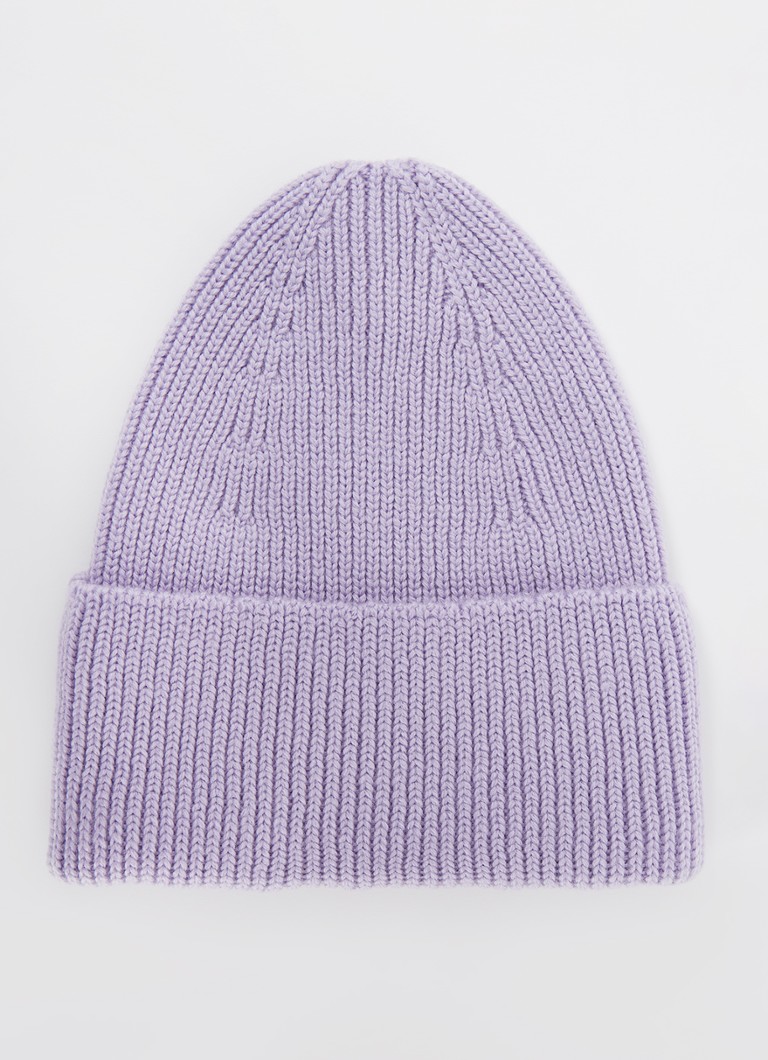 Hvid Meisjes Fonzie grofgebreide muts van merino wol in de kleur Lila, maat: 3-6Y