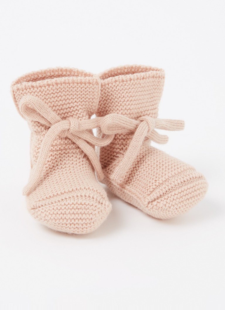 Hvid Meisjes Booties gebreide babyslofjes van wol in de kleur Zalmroze, maat: 9-15M