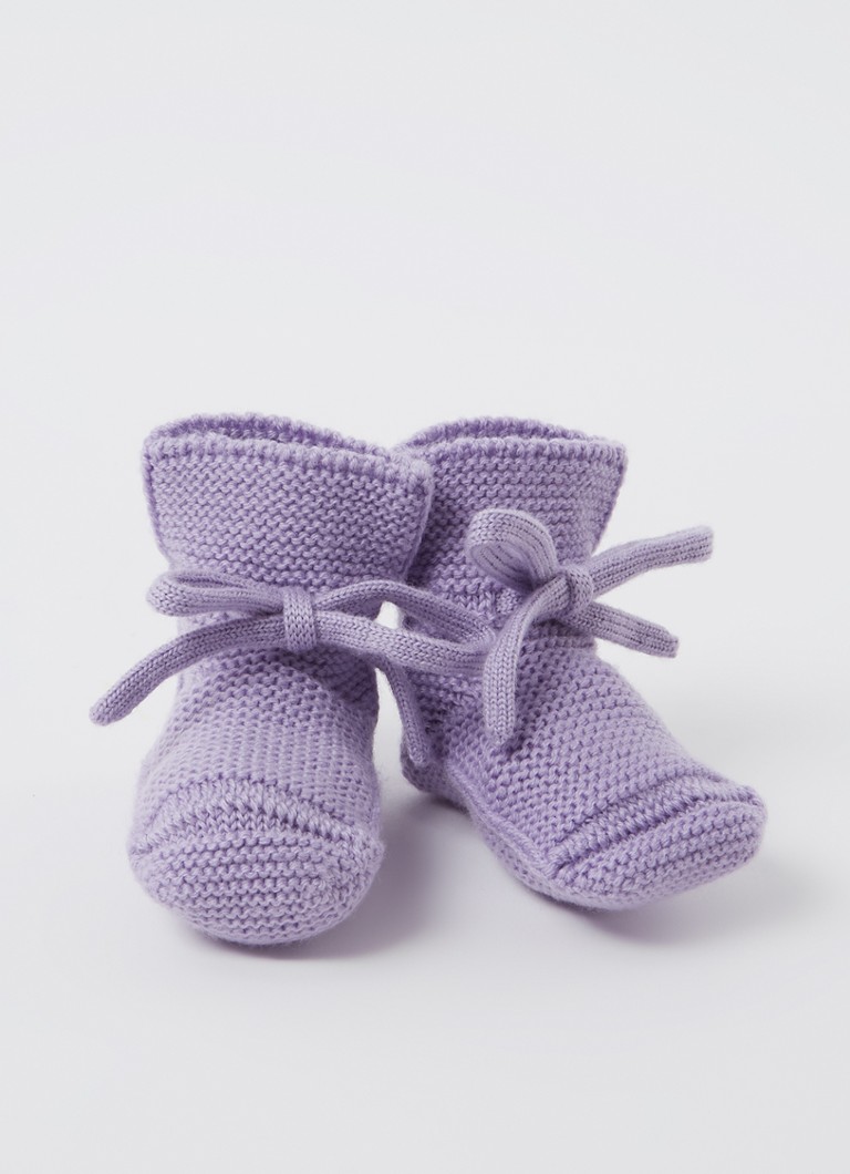 Hvid Meisjes Booties gebreide babyslofjes van wol in de kleur Lila, maat: 9-15M