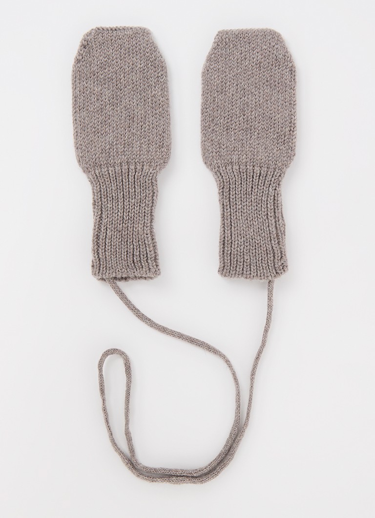 Hvid Jongens Fiza grofgebreide wanten van merino wol in de kleur Lichtgrijs, maat: 6M-2Y