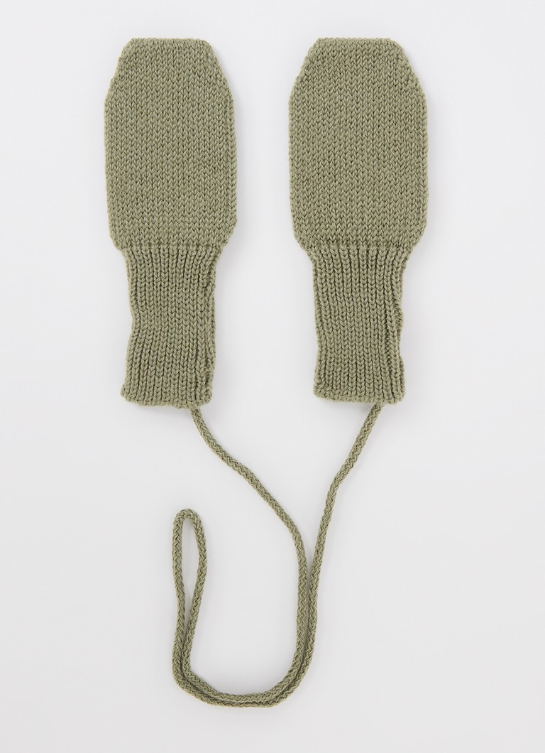 Hvid Jongens Fiza grofgebreide wanten van merino wol in de kleur Mosgroen, maat: 6M-2Y