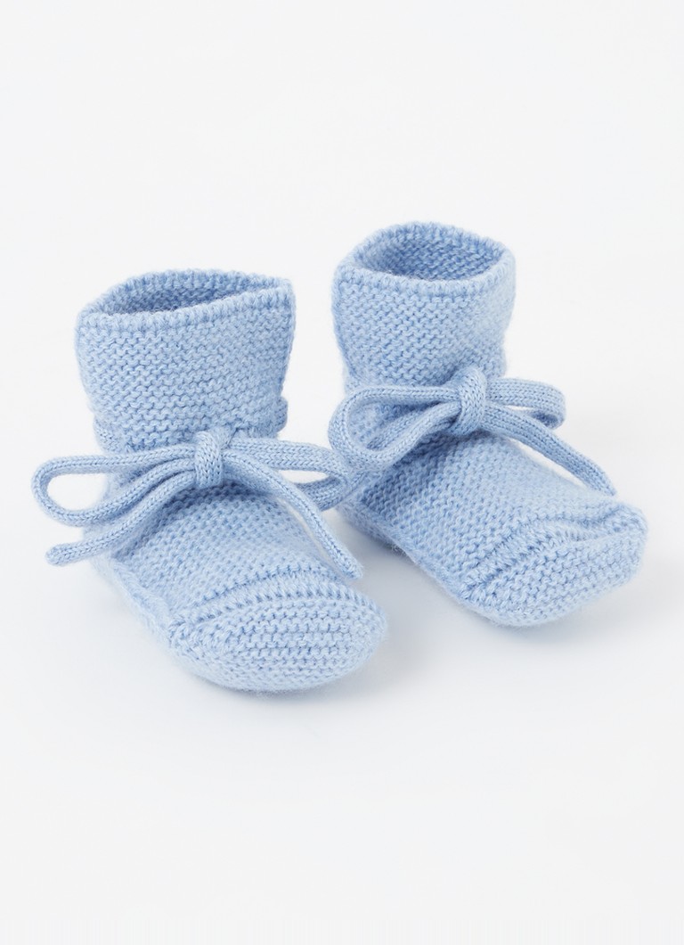 Hvid Jongens Babyslofjes van merino wol in de kleur Lichtblauw, maat: 9-15M