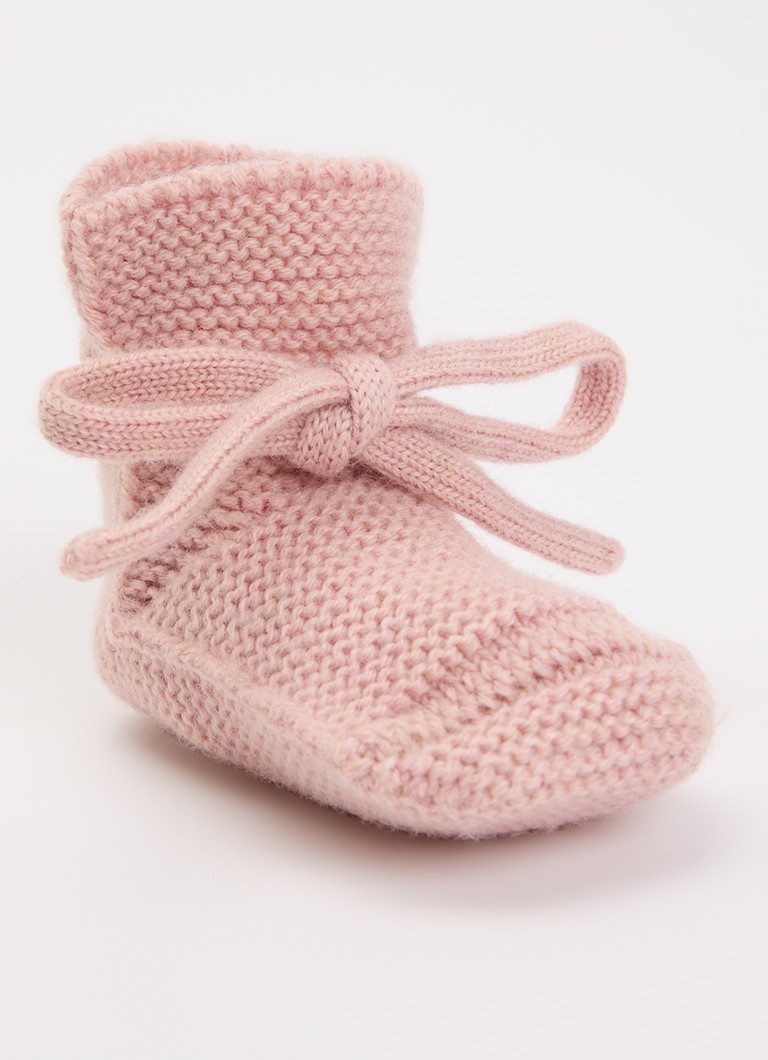Hvid Meisjes Babyslofjes van merino wol in de kleur Lichtroze, maat: 0-9M