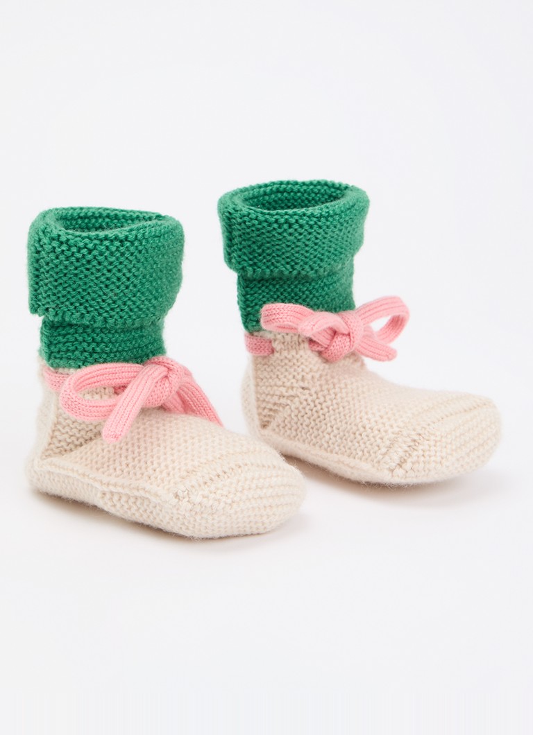 Hvid Meisjes Babyslofjes van merino wol in de kleur Gebroken wit, maat: 9-15M