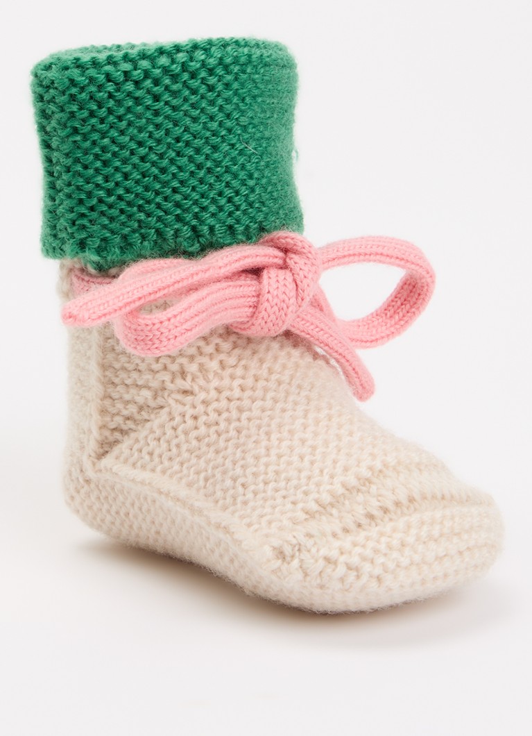 Hvid Jongens Babyslofjes van merino wol in de kleur Gebroken wit, maat: 0-9M