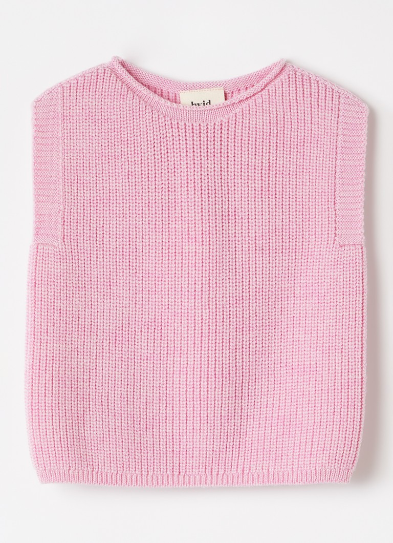 Hvid Jongens Harvey grofgebreide spencer van merino wol in de kleur Roze, maat: 6-12M