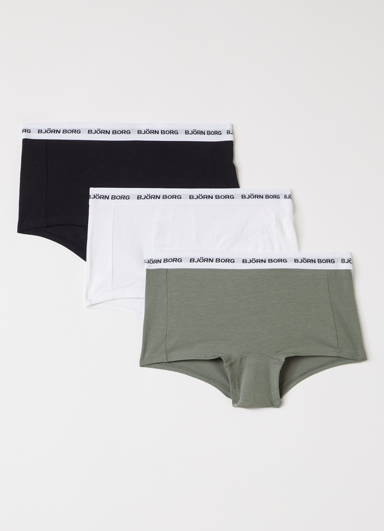 Björn Borg Meisjes Boxershorts met logoband in 3-pack in de kleur Legergroen, maat: 170