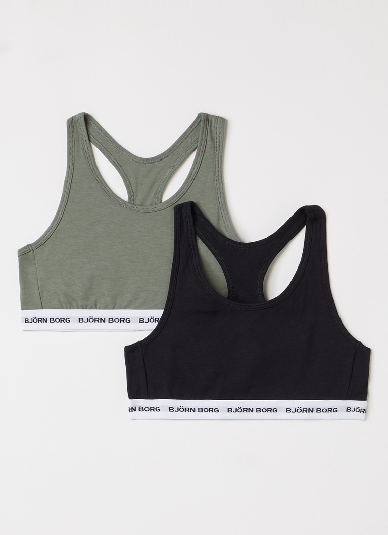 Björn Borg Meisjes Bralette met logoband in 2-pack in de kleur Legergroen, maat: 170