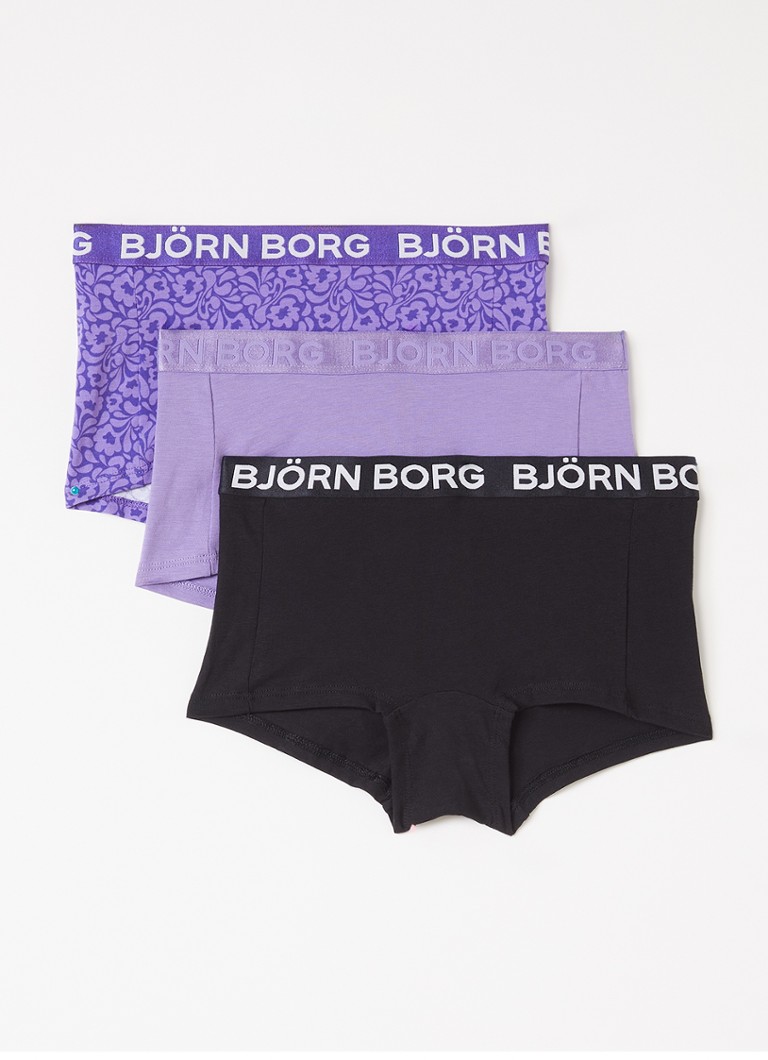 Björn Borg Meisjes Cotton Stretch boxershorts met logoband in 3-pack in de kleur Paars, maat: 146-152
