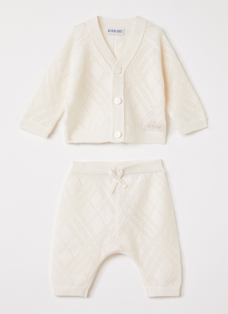 Burberry Meisjes Set van grofgebreid vest en broek in de kleur Ivoor, maat: 56