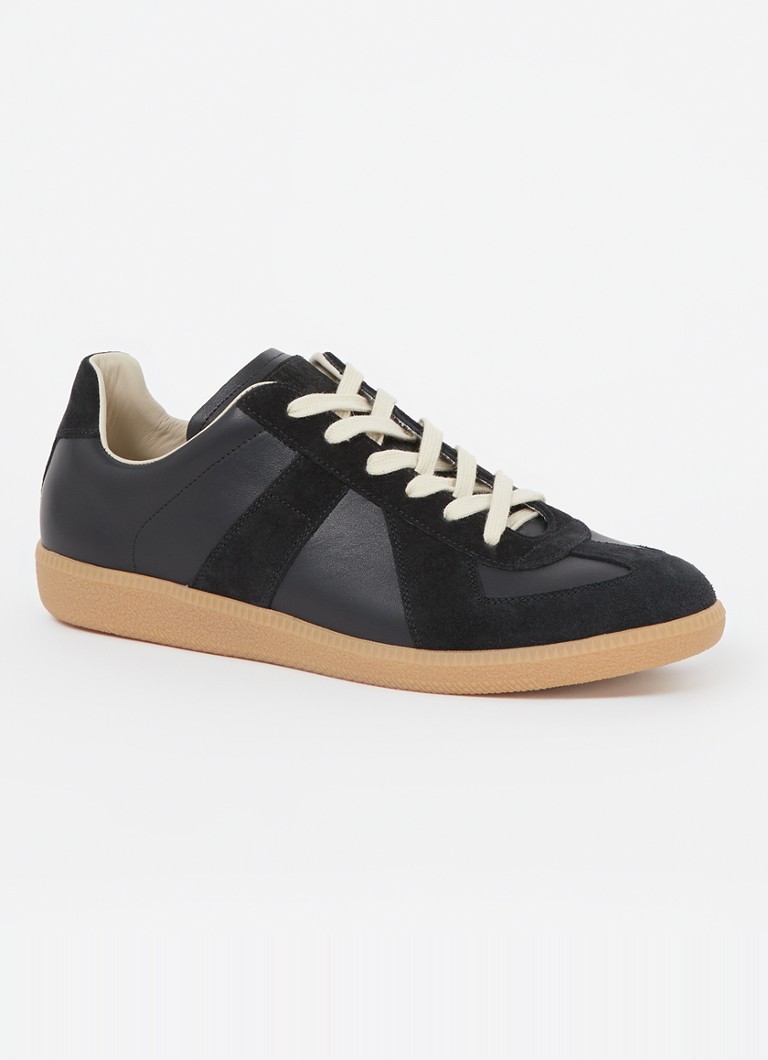 Maison Margiela Heren Replica sneaker van lamsleer met kalfssuède details in de kleur Zwart, maat: 45