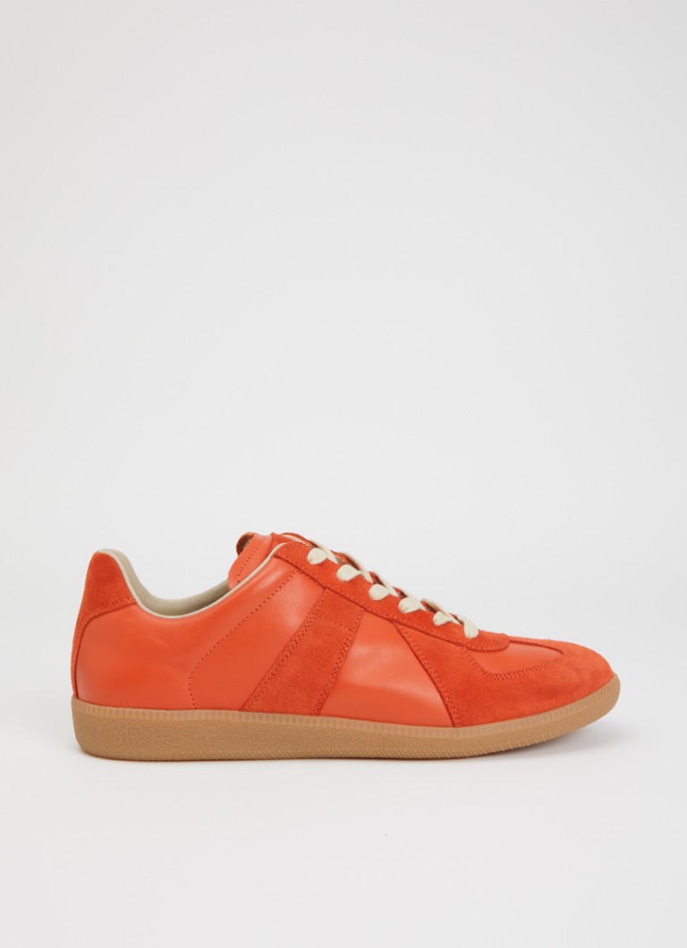 Maison Margiela Heren Replica sneaker van kalfsleer met details van kalfssuède in de kleur Oranjerood, maat: 44