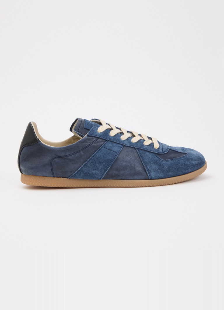 Maison Margiela Heren Replica Soft sneaker van leer met suède details in de kleur Donkerblauw, maat: 45
