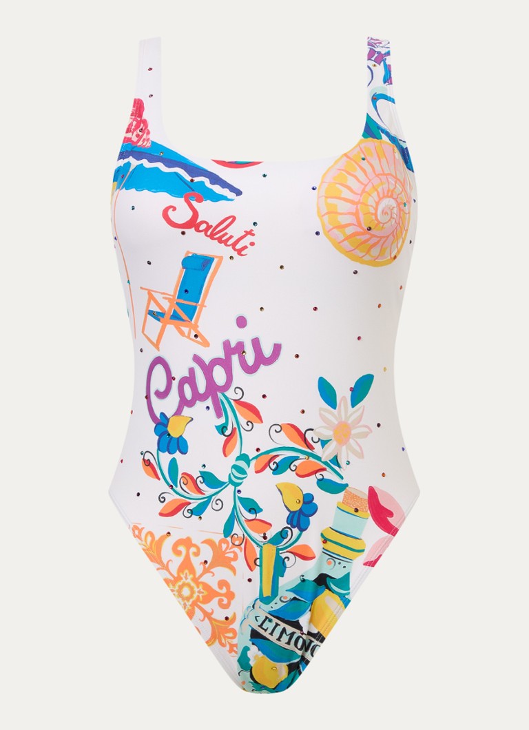 Goldbergh Dames Coprica badpak met print en uitneembare vulling in de kleur Beige, maat: L