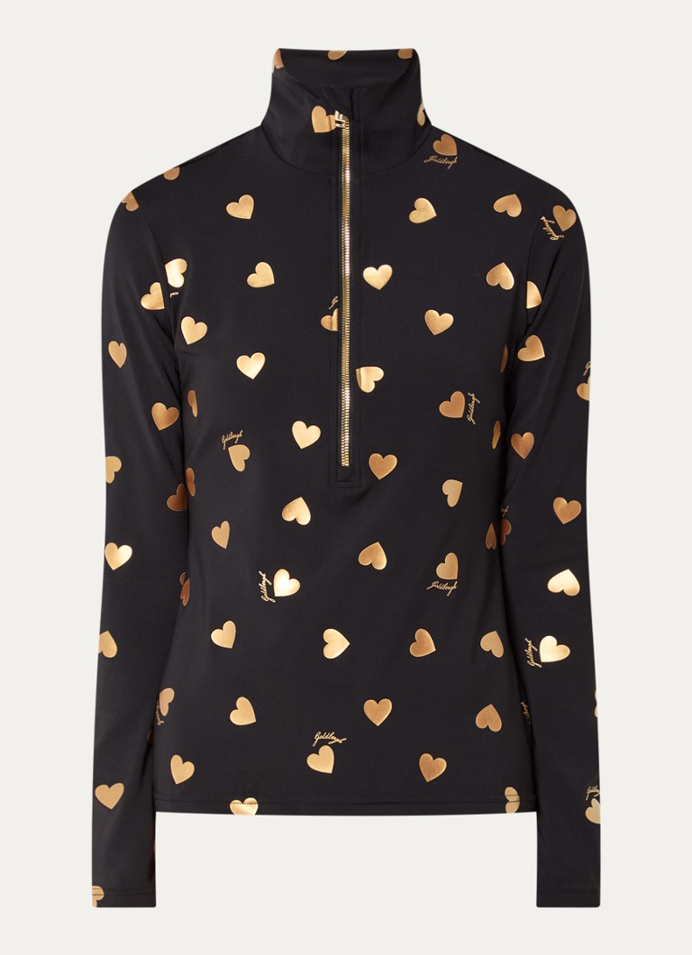 Goldbergh Dames Aimi skipully met print en halve rits in de kleur Zwart, maat: M