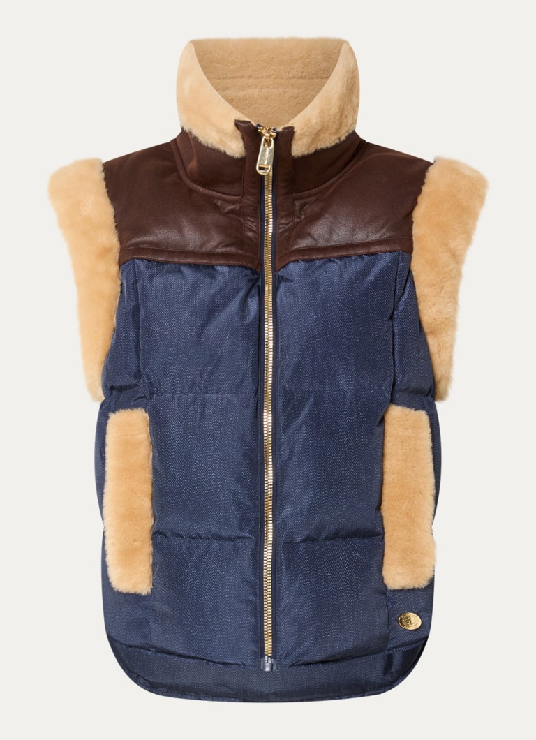 Goldbergh Dames Bodywarmer met ritszakken en details van imitatiebont in de kleur Donkerblauw, maat: 40
