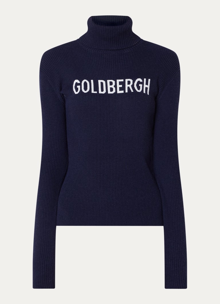 Goldbergh Dames Fire ribgebreide trui in wolblend met col in de kleur Donkerblauw, maat: S