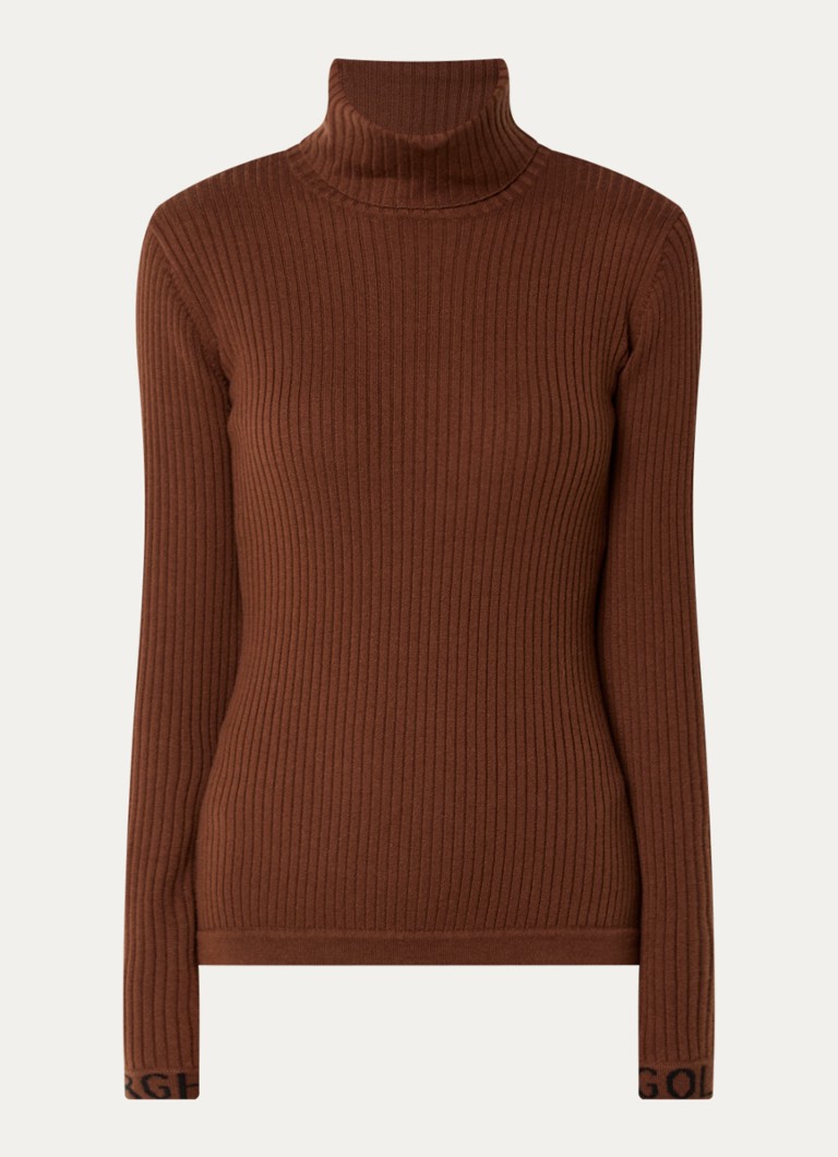 Goldbergh Dames Mira ribgebreide trui in wolblend in de kleur Bruin, maat: XS