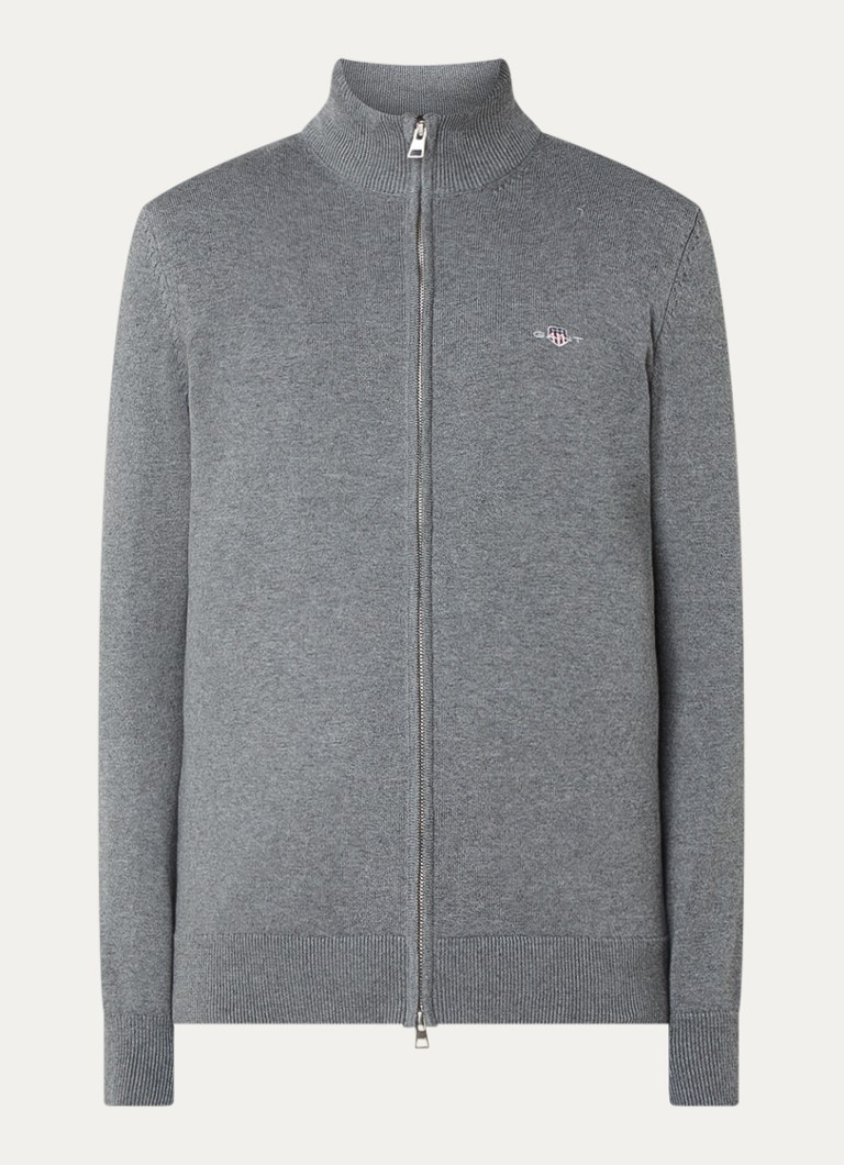 Gant Heren Fijngebreid vest met logoborduring in de kleur Grijs, maat: XXL
