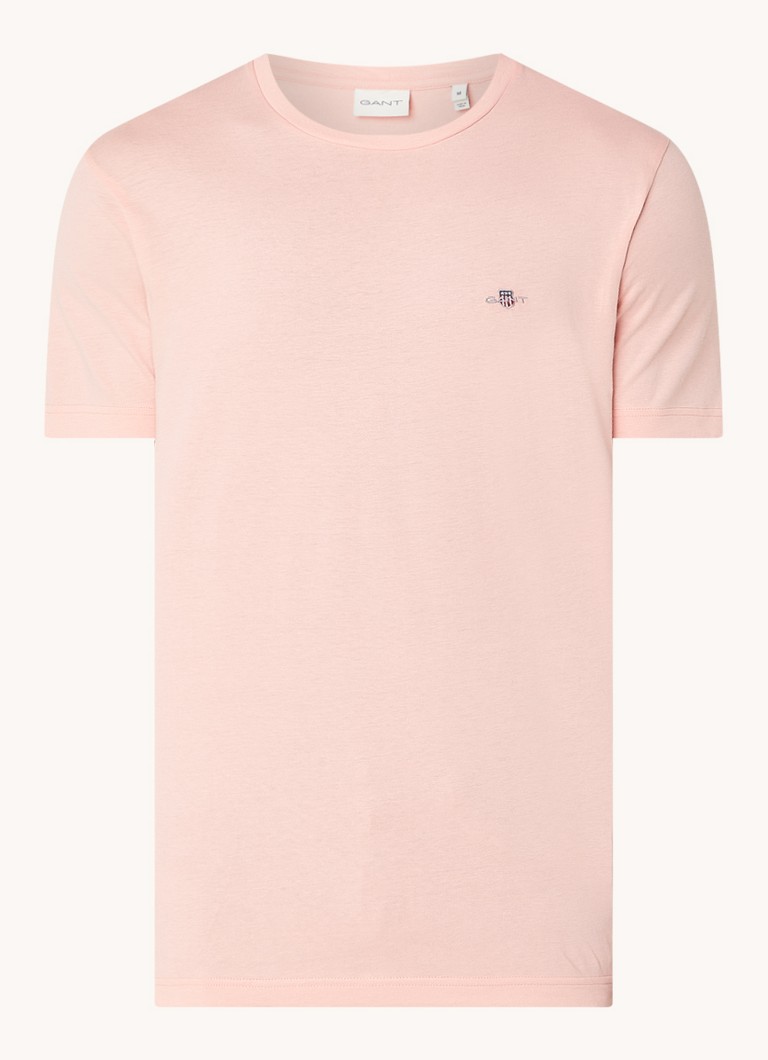 Gant Heren T-shirt met logoborduring in de kleur Zalmroze, maat: L