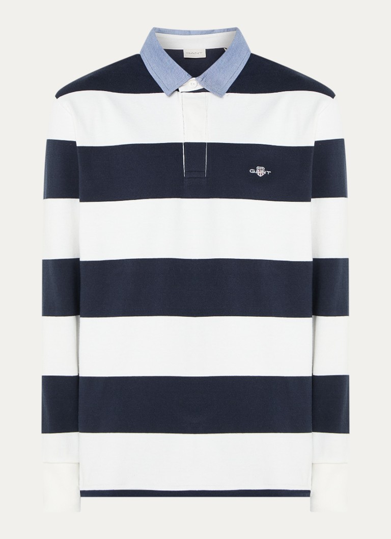 Gant Heren Regular fit polo met streepprint en logo in de kleur Donkerblauw, maat: XXXL