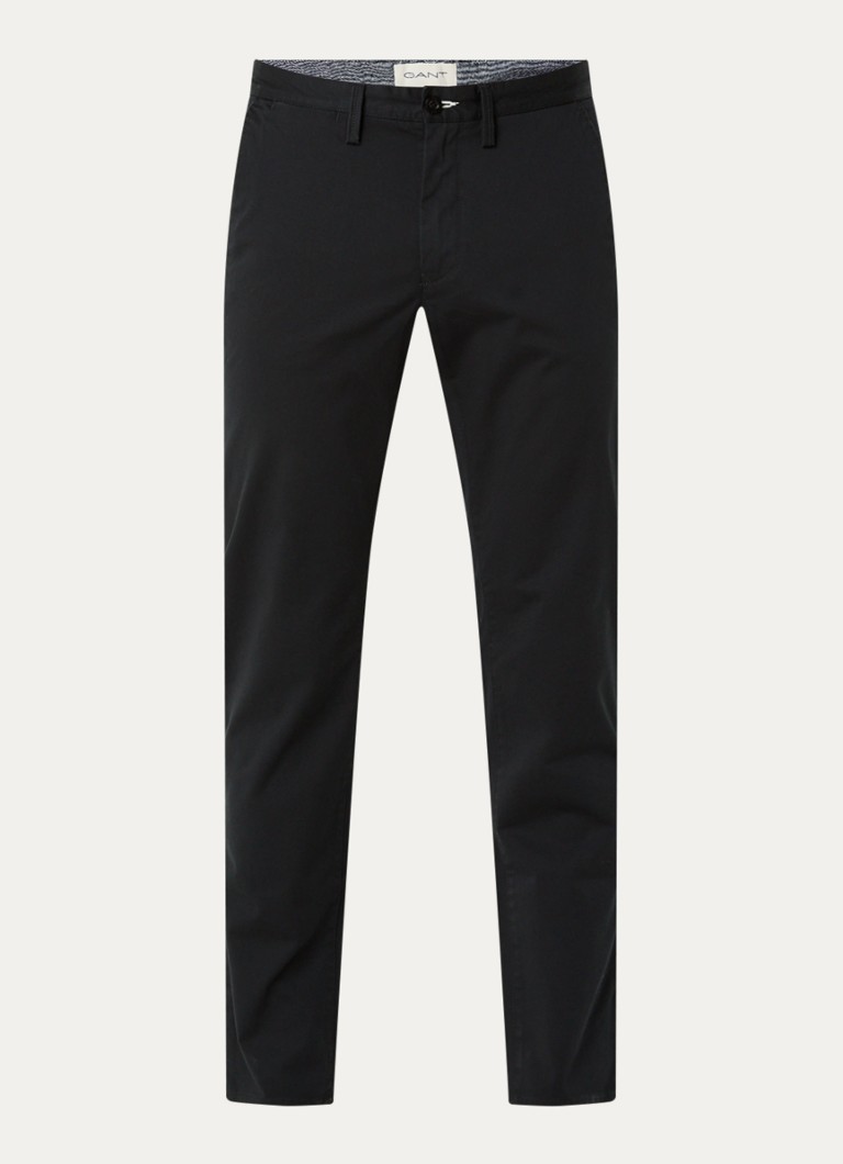 Gant Heren Slim fit chino in katoenblend met steekzakken in de kleur Zwart, maat: W34/L32