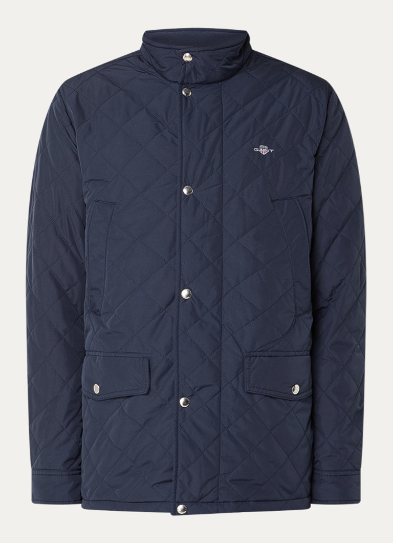 Gant Heren Jack met quilt patroon met klepzakken in de kleur Donkerblauw, maat: XXL