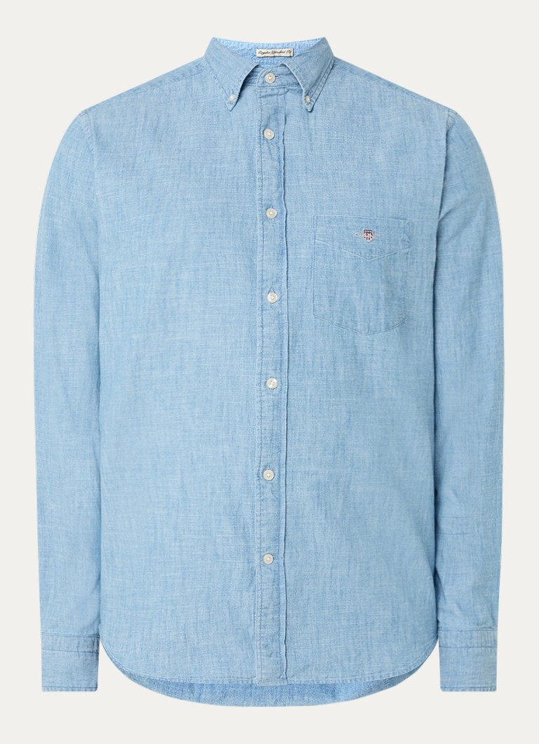 Gant Heren Regular fit overhemd van chambray met borstzak in de kleur Lichtblauw, maat: M