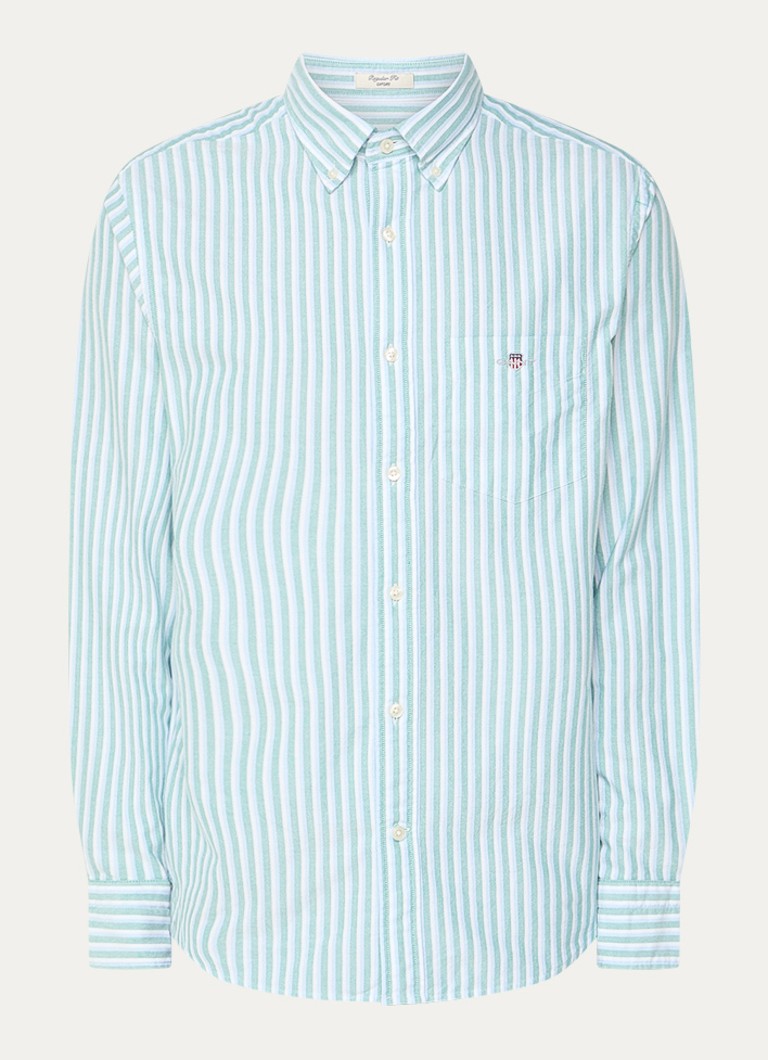 Gant Heren Regular fit overhemd met streepprint en borstzak in de kleur Donkergroen, maat: L