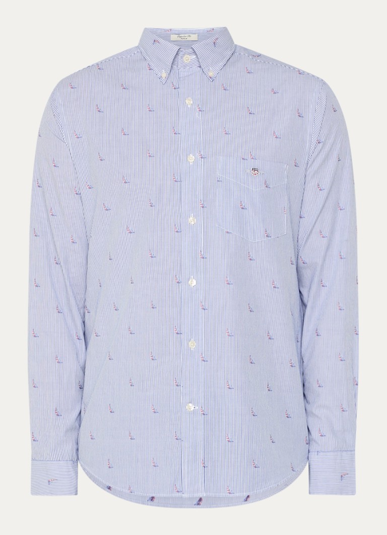 Gant Heren Regular fit overhemd met print en borstzak in de kleur Royalblauw, maat: M